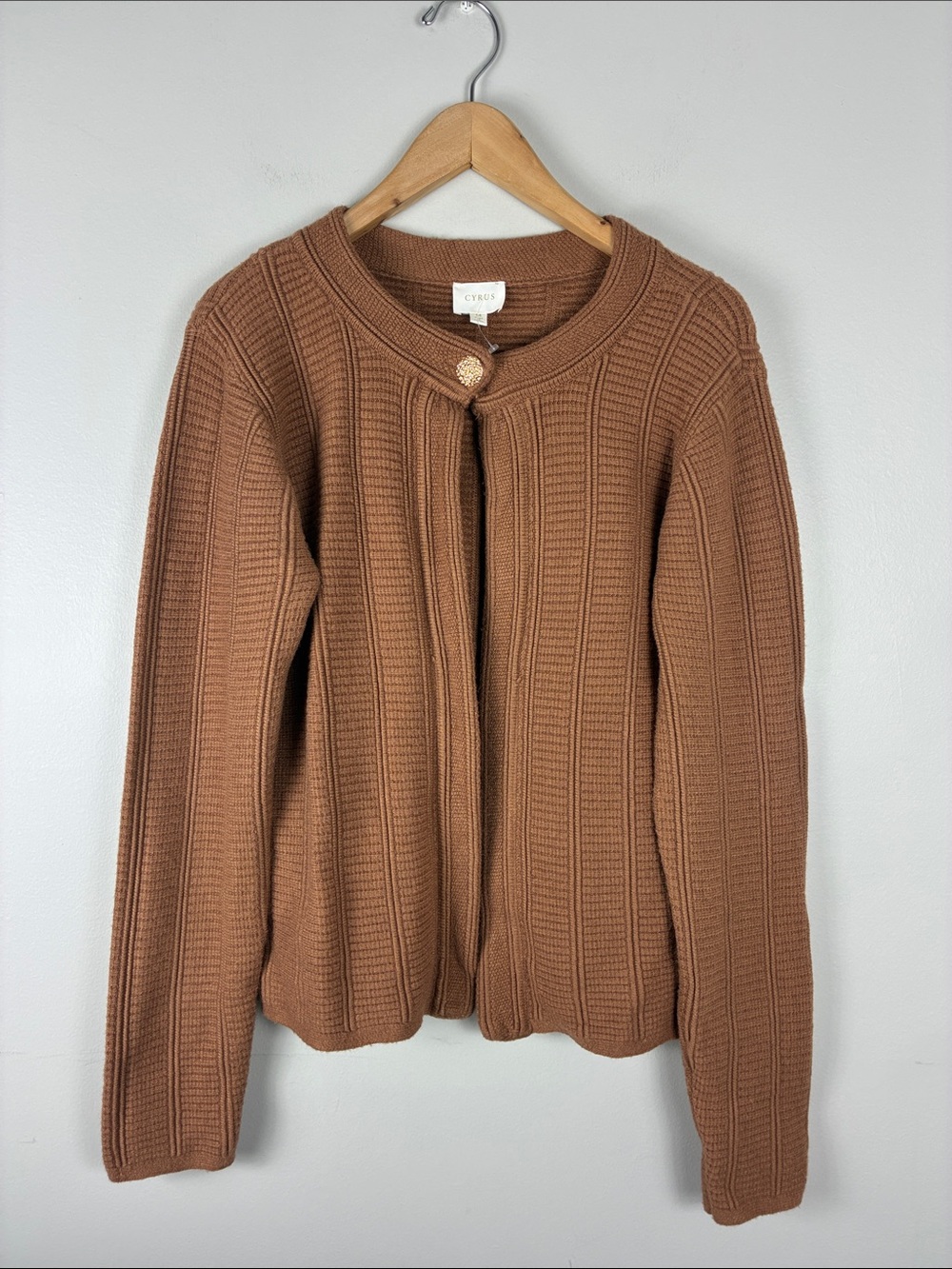 Cyrus Preppy Ribbed Button-Front Cardigan Tan Brown New Classy Office Wear